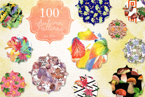 100 Autumn Patterns Watercolor Set & Illustrations