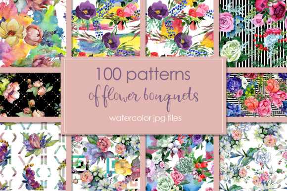 100 Flower Bouquet Watercolor Illustrations