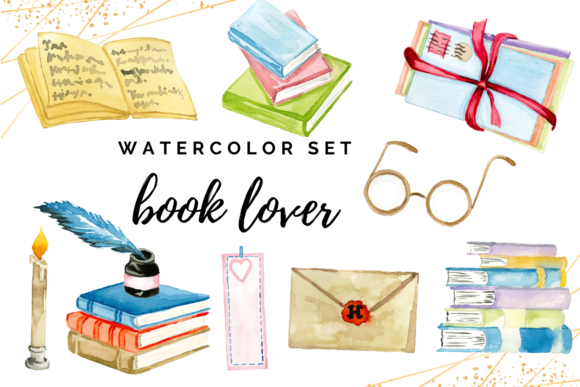 Bibliophile Watercolor Handpainted Design