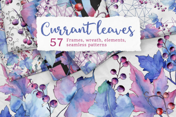 Blue Watercolor Currant Leaf Illustrations Review