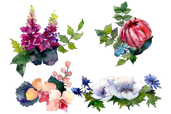 Bouquet of Flowers Charms Watercolor Illustrations