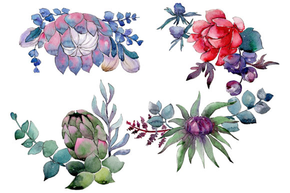 Bouquet Summer Evening Watercolor Illustrations