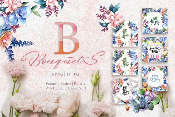 Bouquets Flowers Set Watercolor Illustrations