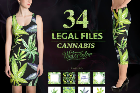Cannabis Watercolor Flower Set & Illustrations