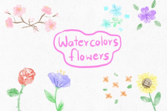Cute Watercolor Seven Flowers Illustrations