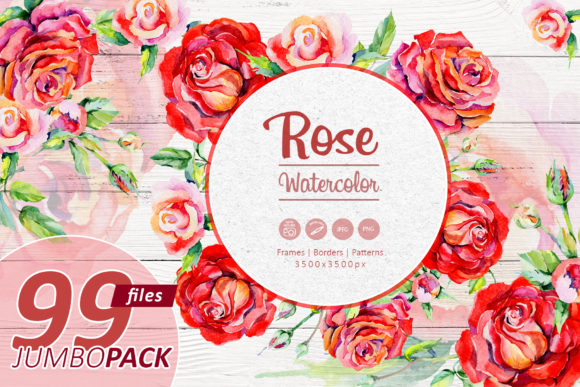 Elegant Red Roses Watercolor Set Illustrations