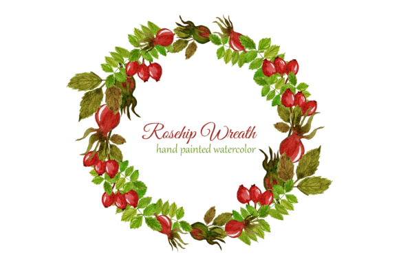 Fall Watercolor Rosehip Wreath Illustrations