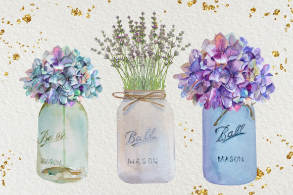 Floral Mason Jars - Watercolor Illustrations