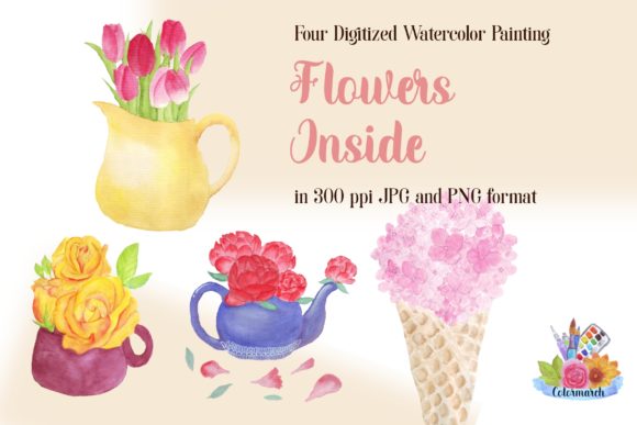 Flowers Inside Handpainted Watercolor Illustrations