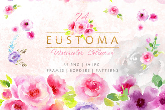 Purple Watercolor Eustoma Illustrations Review