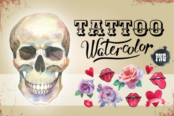 Tattoo Watercolor Skull Illustrations
