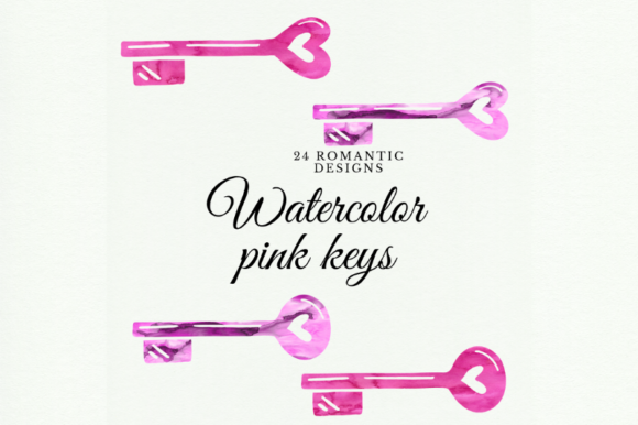 Vintage Pink Watercolor Keys, Keyholes Illustrations
