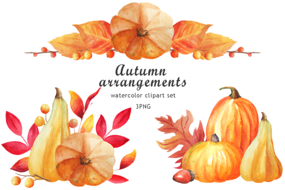 Watercolor Autumn Bouquets Clipart & Illustrations
