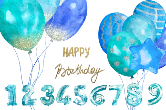 Watercolor Blue Balloons Clip Art Set Review