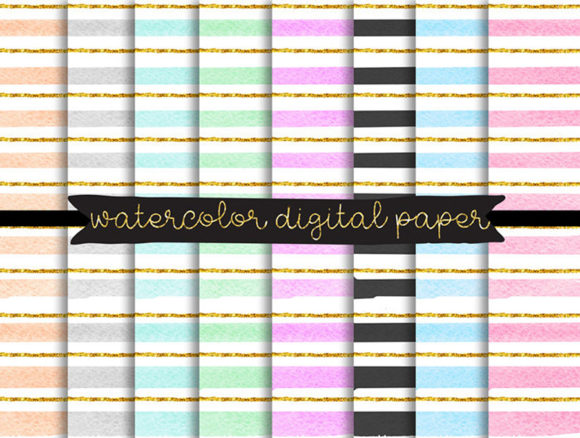 Watercolor Digital Paper, Gold Clip Art & Illustrations