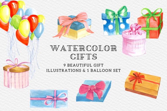 Watercolor Gift Boxes Presents Set Illustrations