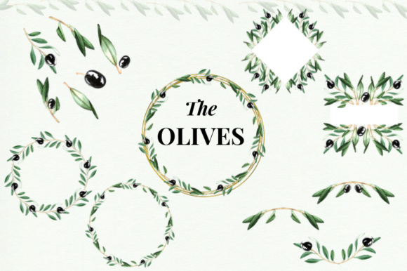 Watercolor Greenery Olive Cliparts & Illustrations