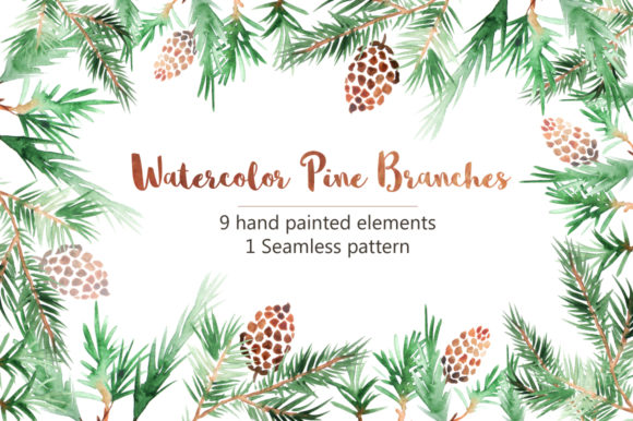 Watercolor Pine Branches Set Illustrations