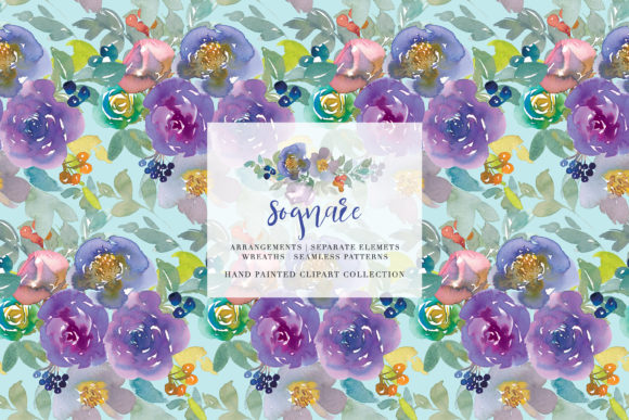 Watercolor Soft Florals Clipart Set & Illustrations